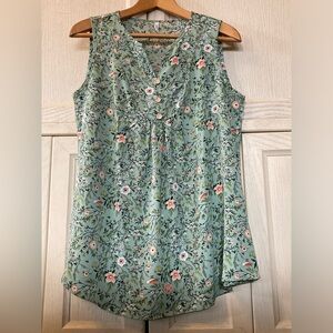 Light green floral sleeveless blouse